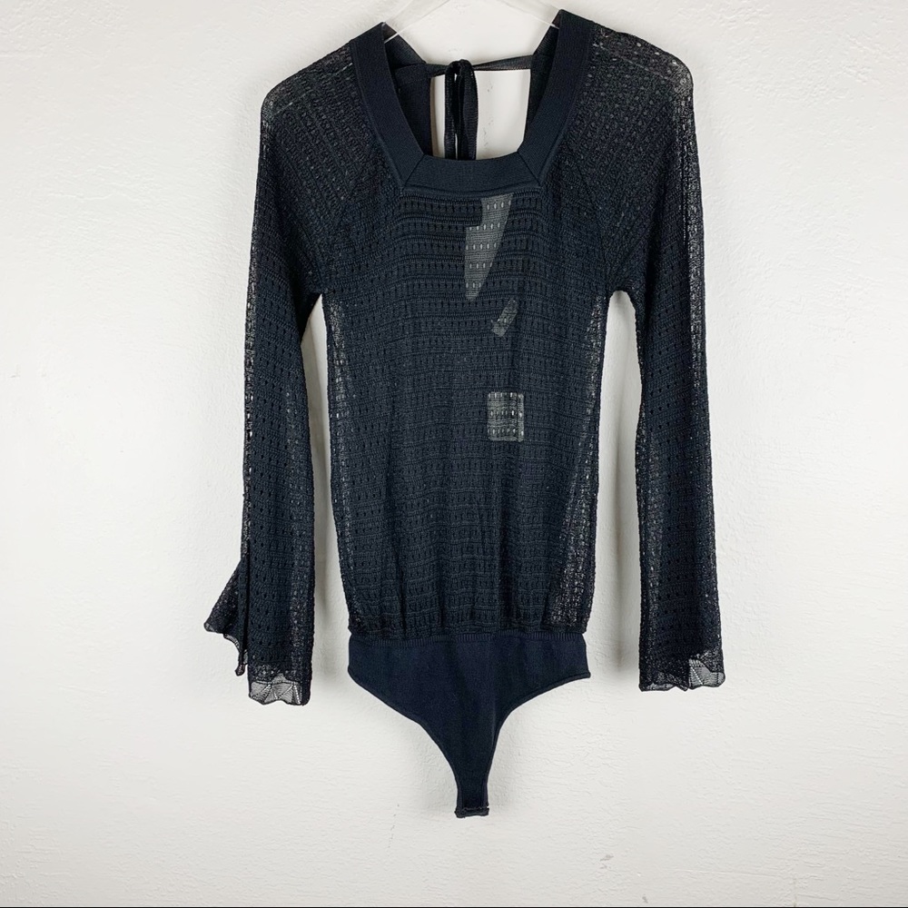 NWT Intimately Free People Black Lacey Sheer Goth Boho Sexy Bell Bodysuit S